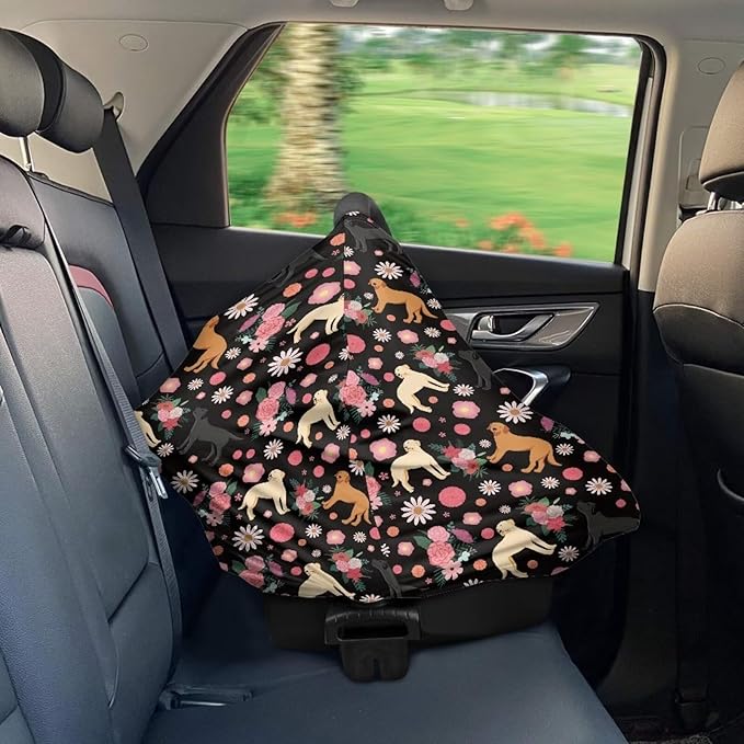 AFPANQZ Dog Flower Print Nursing Covers for Newborns Baby Car Seat Covers for Baby Girls, All Season Baby Carseat Canopy Cover Ups Breastfeeding Scarves Breathable Baby Shower Scarf