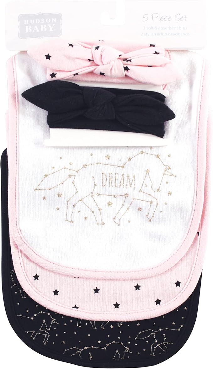 Hudson Baby Unisex Baby Cotton Bib and Headband Set