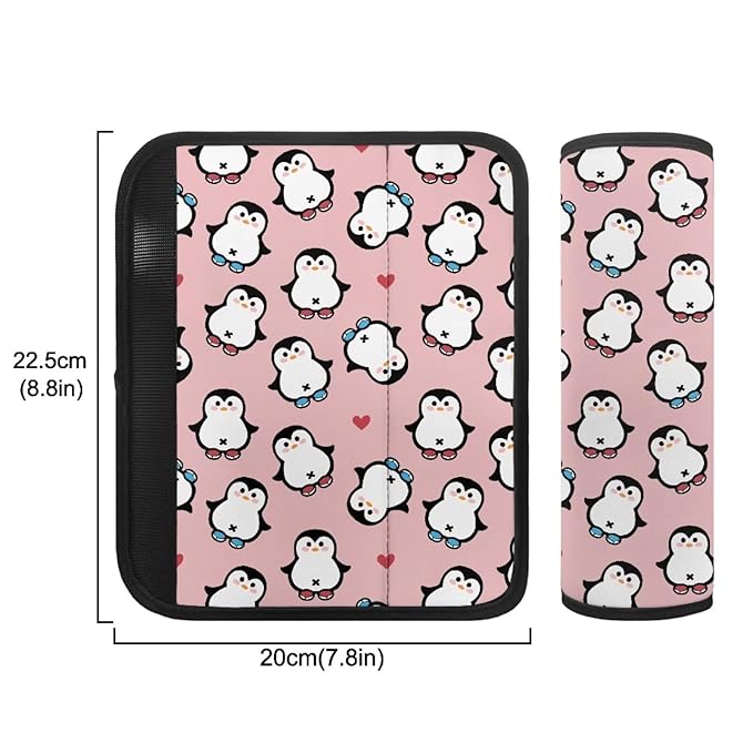 Biyejit Cute Penguins Car Seat Straps Shoulder Pads for Baby Kids, 2 Pack Boys Girls Super Soft Seat Belt Covers for All Car Seats/Pushchair/Stroller