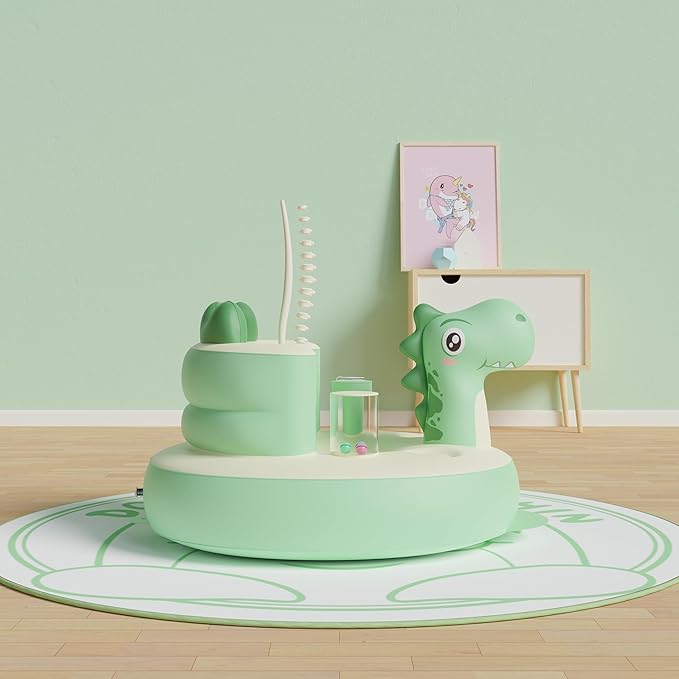 Baby Seat Inflatable Infant Floor Seat Toddler Chair Support Sitting Up Built in Air Pump with Tinkling Bells for 5-36 Months Home and Travel (Green)
