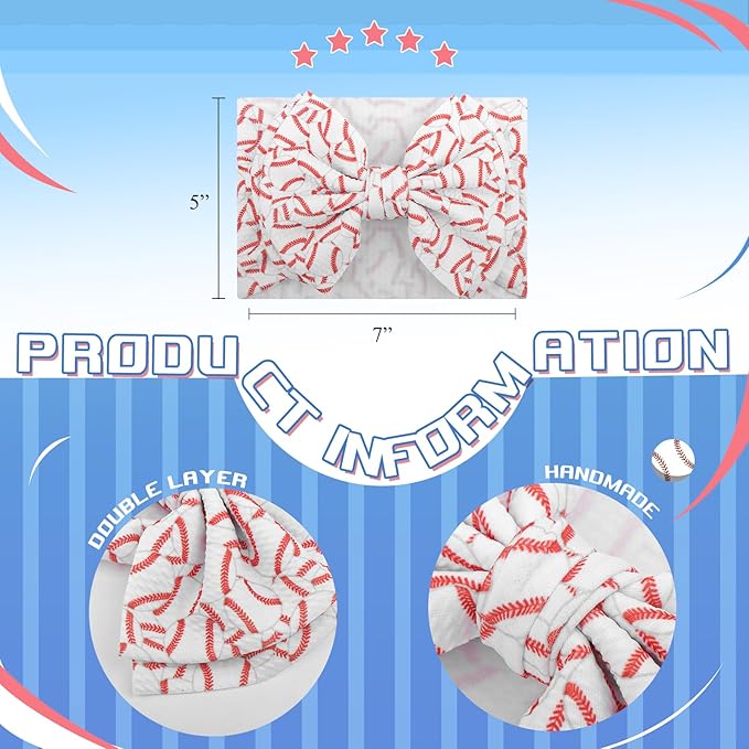 YanJie 7'' Baseball Hair Bow for Baby Girls Toddler Newborn Infant Headbands Softball Hair Accessories White Bows for Baseball Baby Outfits