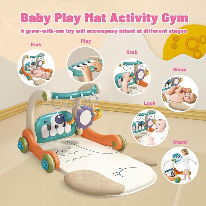 3 in 1 Baby Activity Gym Center, Tummy Time Play Mat, Baby Rattles Set with Storage Case, Teething Toys for Babies, Newborn Christmas Gift for Baby Infant Boys and Girls 0 1 2 3 4 5 6 7 8 9 1