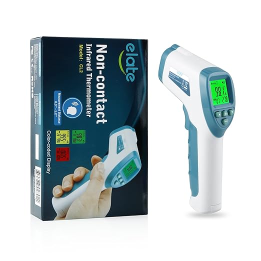 Elate Forehead Thermometer | Digital Infrared No-Touch Thermometer for Adults, Kids, and Infants | with Fever Alarm | Home Medical Grade for Nurse Accessories | Newborn Essentials