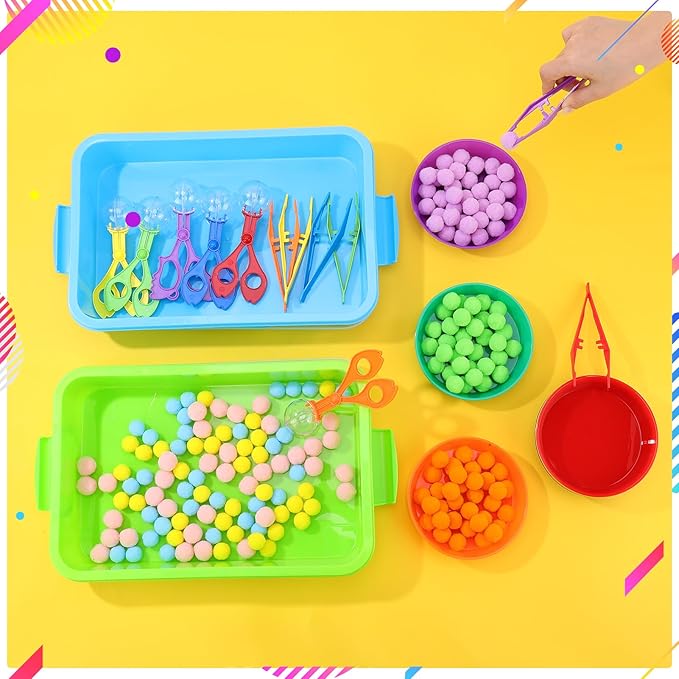 20 Pcs Sensory Bin Tools Set Include Storage Bins with Lids Tweezer Scissor Clips Sorting Bowls Fine Motor Skill Toy