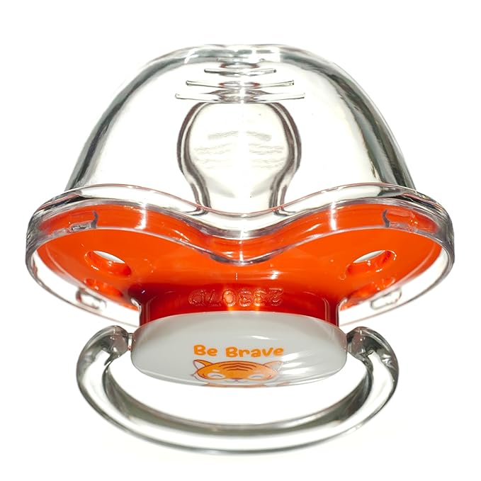 Playtex Baby Binky Orthodontic Pacifier with Snap-On Cover, Air Comfort Shield, Medical Grade Silicone, Up to 6 Months, Blue & Orange (2 Count)