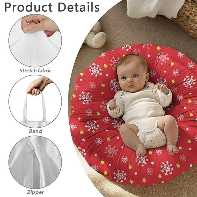Red Snowflakes Baby Lounger Cover Removable Cover Ultra Soft Comfortable Lounger Slipcover Protector Cover for Infant Lounger Pillow Breathable and Washable Christmas Decor