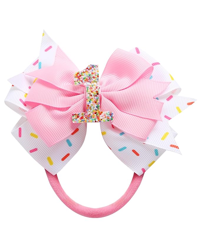 Birthday Hair Bow for Baby Girls 1 2 3 4 5 6 Years Sprinkle Decorations Confetti Ice Cream Party Pink Hair Accessories Headband for First 1st Birthday