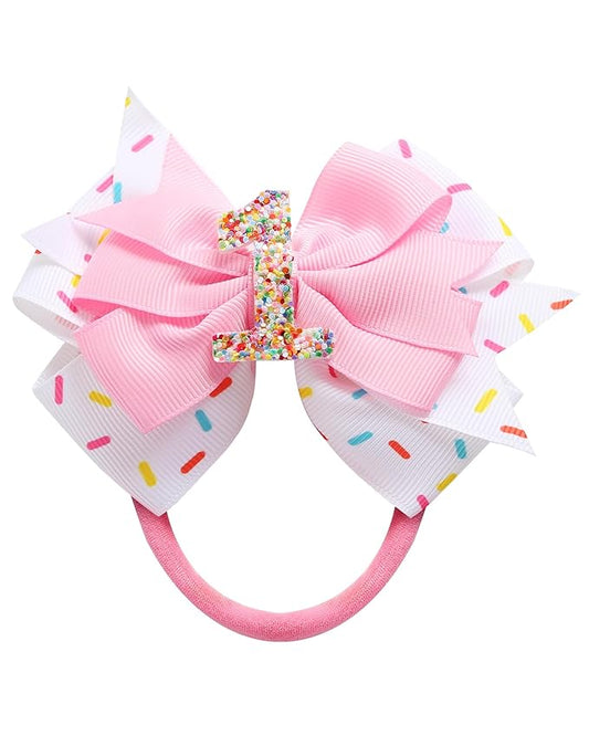 Birthday Hair Bow for Baby Girls 1 2 3 4 5 6 Years Sprinkle Decorations Confetti Ice Cream Party Pink Hair Accessories Headband for First 1st Birthday