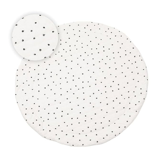 Round Baby Play Mat for Floor, 43" Reversible Tummy Time & Crawling Mat, Soft Cushioned Cotton Baby Playmat, Foldable & Machine Washable Activity Mat for Newborn to Toddler, Neutral Nursery & Playroom