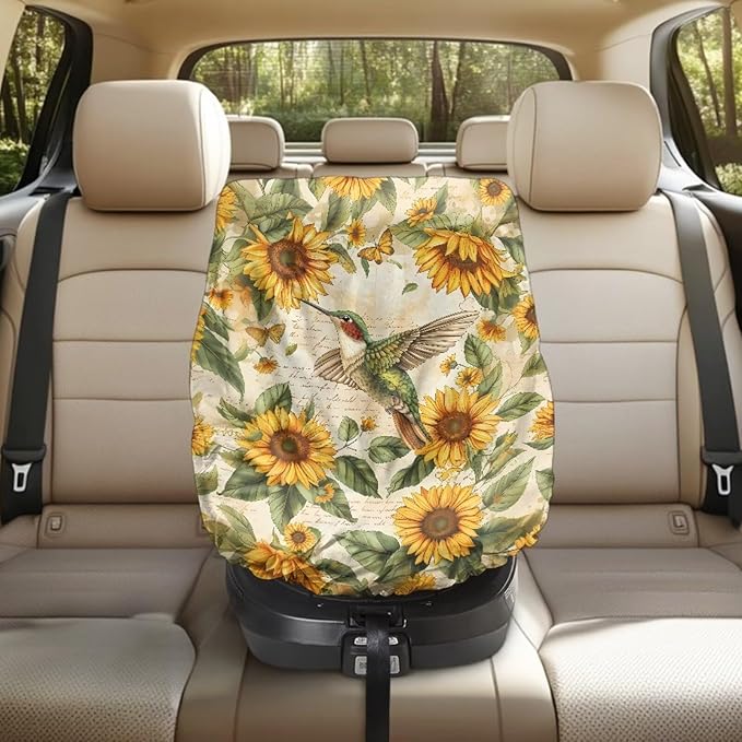 Hummingbird Car Seat Cover, Sunflower Car Seat Sun Shade Cover, Wear-Resistant Carseat Cover to Keep The Car Seat Cool, Easy to Install
