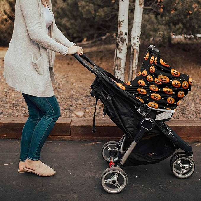 Nursing Covers for Breastfeeding All-in-1 Stretchy Breathable Carseat Canopy Halloween Nursing Cover Up for Girls, Boys 26x27.6 inches Various Expressions of Pumpkin
