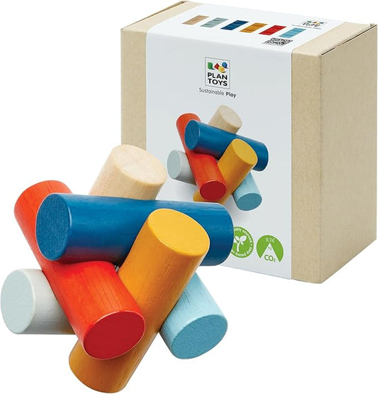 PlanToys® Wooden Log Puzzle for Kids | Montessori Brain Teaser Toy with 6 Interlocking Pieces | STEM Puzzle Game for Toddlers | Travel Game for Fine Motor Skills, Focus & Logical Thinking