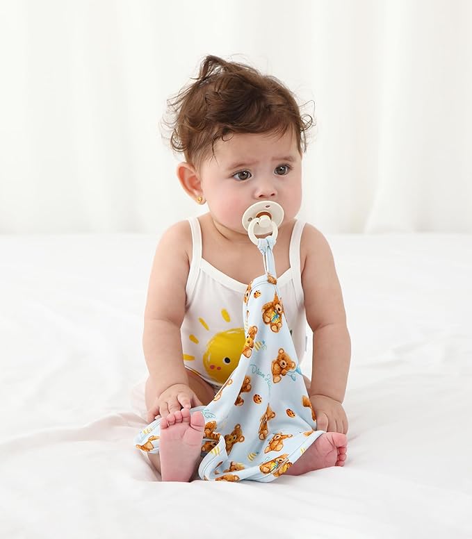3 Pack Baby Pacifier Blanket Super Soft and Breathable Snuggler Lovey Security Bamboo Viscose Blanket 9.5" X 9.5" Bear/Animal/Crab One Size