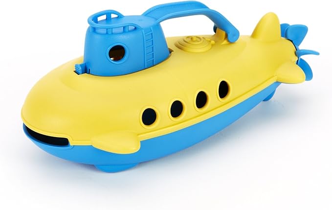 Green Toys Submarine, Blue/Yellow - Pretend Play, Motor Skills, Kids Bath Toy Floating Pouring Boat. No BPA, phthalates, PVC. Dishwasher Safe, Recycled Plastic.