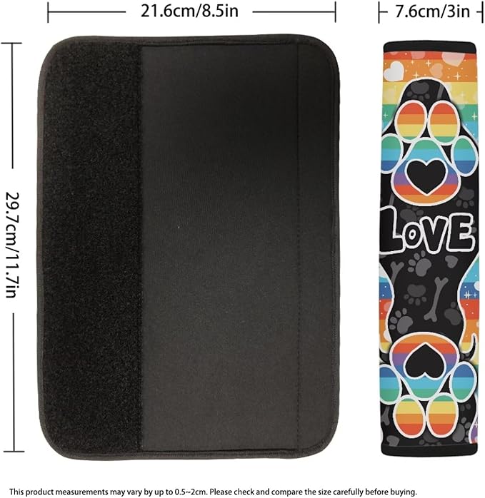 UNICEU Rainbow Love Hearts Stripes Dog Paw Car Seat Belt Cover Pads 2 Pack Universal Fit Dog Paw Automotive Seat Belt Cover for Cars,Backpack,Handbag,Soft Easy to Install Seat Belt Cushion