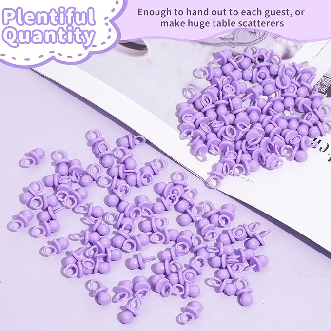 Baby Shower Pacifiers, 150 Mini Pacifiers for Baby Shower, Cute Plastic Pacifiers for Baby Shower Game, Decoration DIY, Gender Reveal Party Table Scatter/Baby Shower Party Favors (Purple)