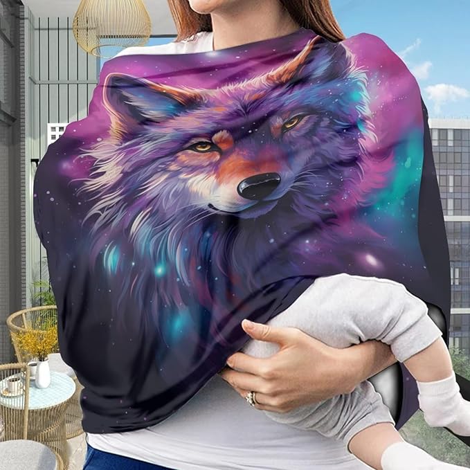 ZFRXIGN Galaxy Wolf Car Seat Cover for Babies Carseat Canopy Nursing Cover, Breastfeeding Cover Scarf, Boys Girls Gifts Breeds Farm Cool Animal Purple