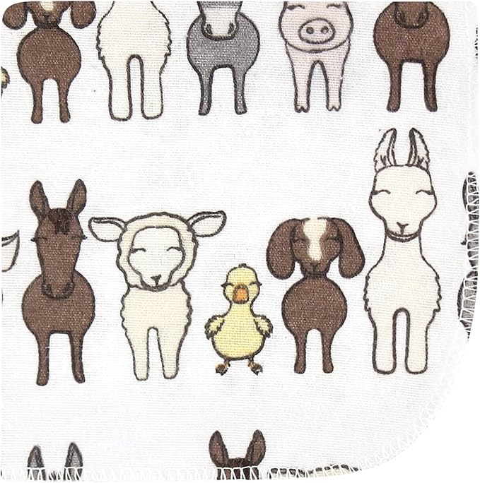 Hudson Baby Unisex Baby Flannel Cotton Washcloths 12-Pack, Farm Friends Grey, One Size