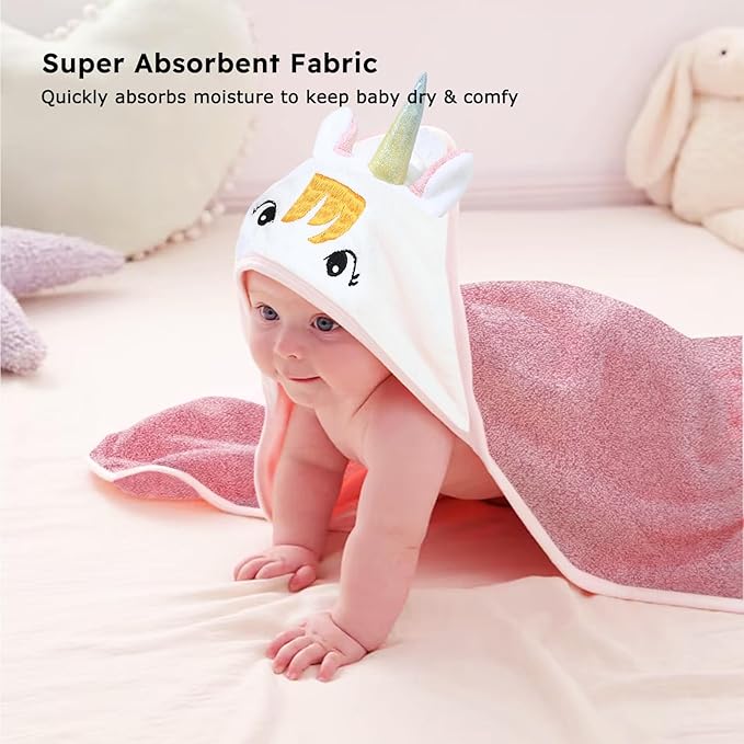 Baby Bath Towels Girl Bath Towel, 34“”x34” Lightweight & Comfy Baby Bath Hooded Towels for Girls,Cute Animal Beach Travel Bath Towels Newborn Infant Toddlers (Pink)