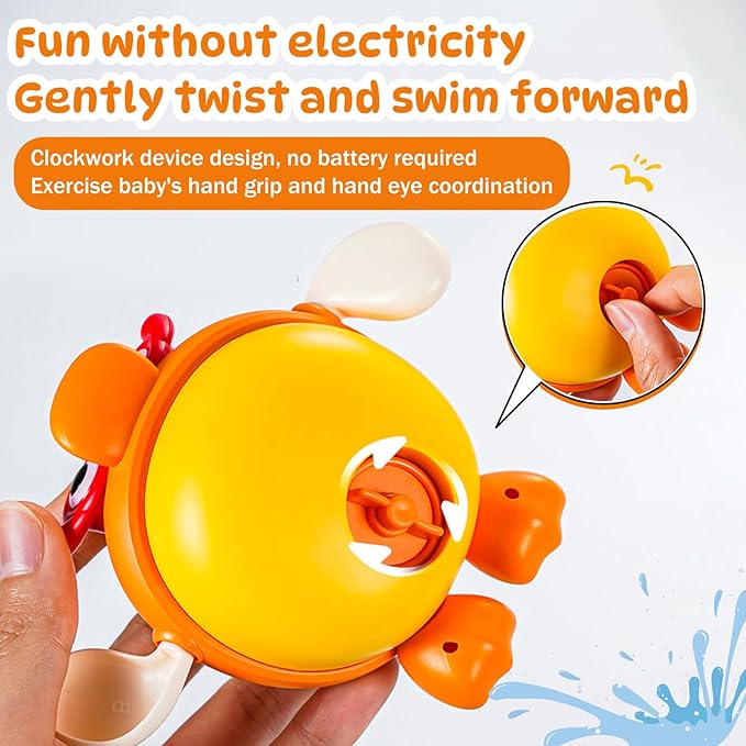 Wind-Up Floating Duck Bath Toy, Bath & Pool Fun for Babies 6-12 Months, Toddlers 1-3 Years - Perfect Baby Toys