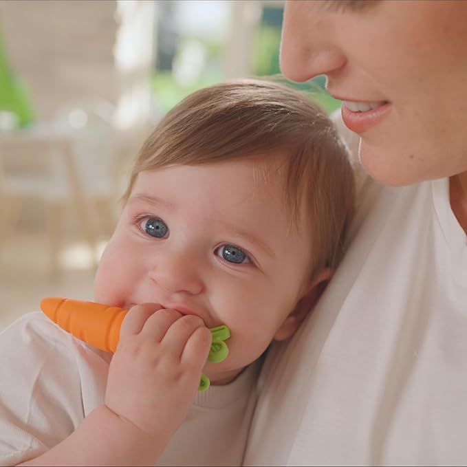Nuby Silicone Carrot Tube Teether and Massaging Infant Teether - (2-Pack) Baby Teething Toy - 3+ Months - Easter Basket Stuffer