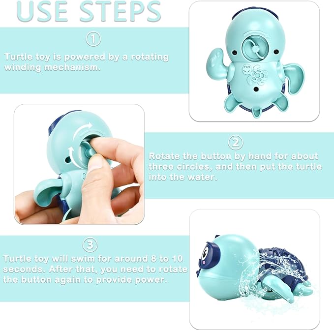3 Pack Swimming Turtle Baby Bath Toys for Toddler 1-3,2025 Bath Toys Water Pool Floating Wind Up Toys for 1-2 Year Old Boy Girl Gifts, Infant Toddlers Kids Bathtub Toys Age 1-3 2-4 (Style 1)