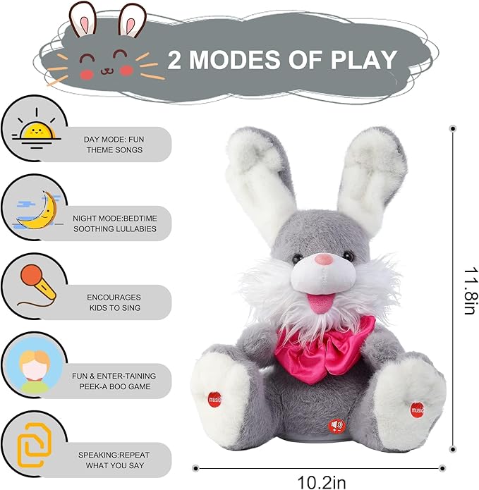 MIAODAM Peek-A Boo Bunny Toys for Toddlers, Bunny Stuffed Animal, Children Song & Lullabies Talking Toys, Cute Easter Bunny Toy with Floppy Ears, Interactive Gifts for Baby & Toddler