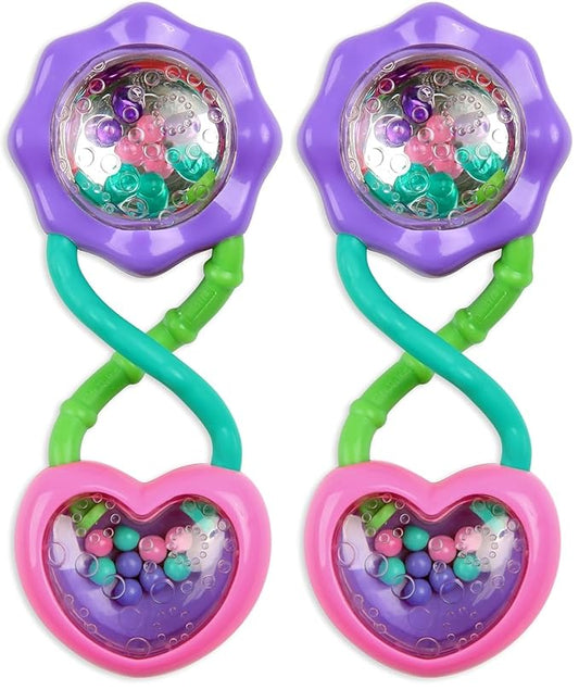 Bright Starts Rattle and Shake Barbell Toy - Pretty in Pink, Ages 3 Months + (Pack of 2)