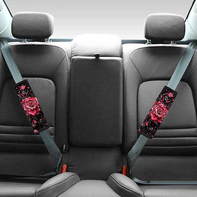 Romantic Rose Car Seat Belt Shoulder Strap Covers Pad Shoulder Pads for Seat Belts Universal Interior Accessories Safety Strap Cover for Auto SUV Truck Airplane Backpack