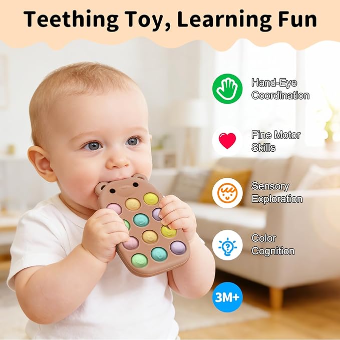baby phone teething toys, food grade silicone teether toy for baby 3-18 months, chew toys with number pop bubbles, Fidget Toy for Kids, Pop It Game, BPA-Free, Ideal Gift for Baby Girls and Boys