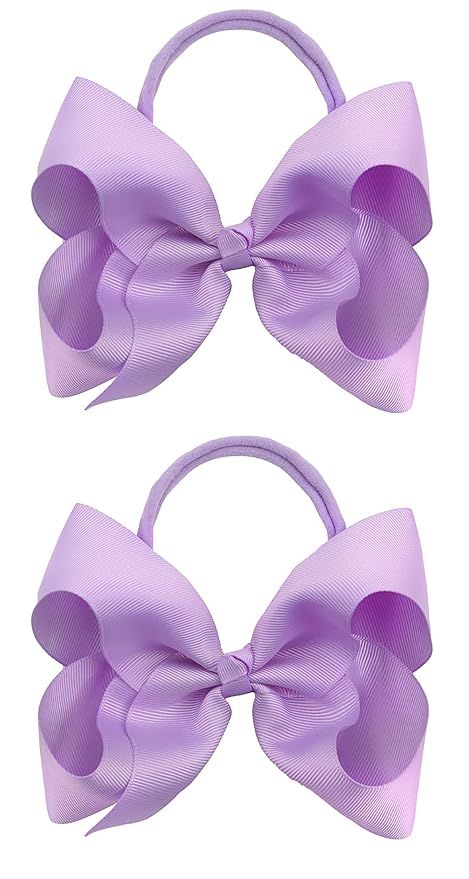 2Pcs 6 Inches Ribbon Baby Girls Headbands Infant Elastic Hairbands Large Cheer Bow Hair Band Accessories for Child Toddlers Girls (Light Purple)