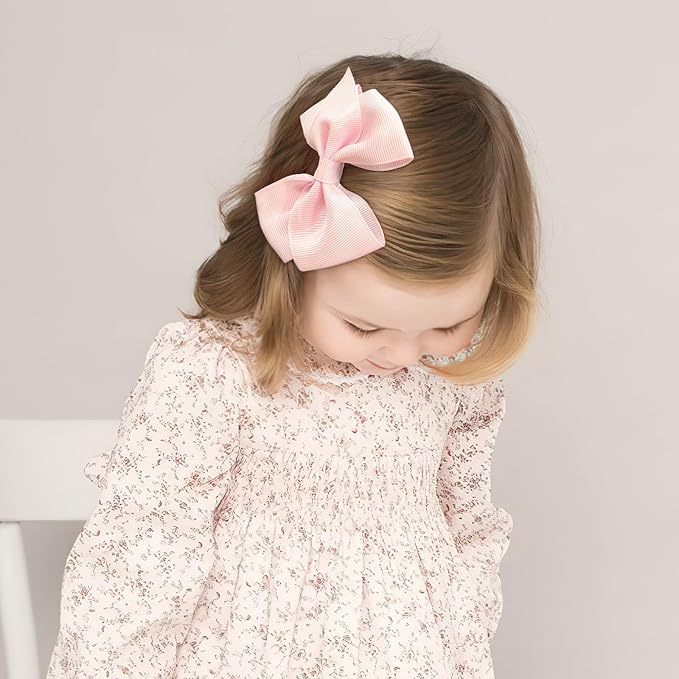 4 inch Hair Bow for Girls in 40 Colors, Grosgrain Ribbon PIgtail bows Alligator Hair Clips for Baby Girls Toddlers and Schoolgirls
