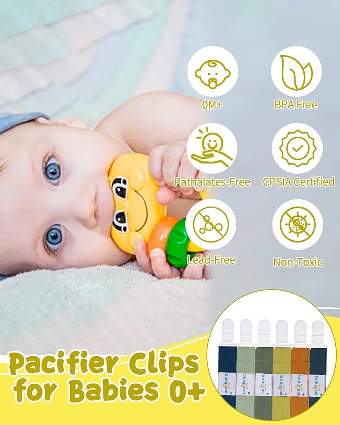 babygoal Neutral Pacifier Clips, 6 Pack Binky Paci Holder Leashes Fits for Most Baby Pacifiers and Binkies