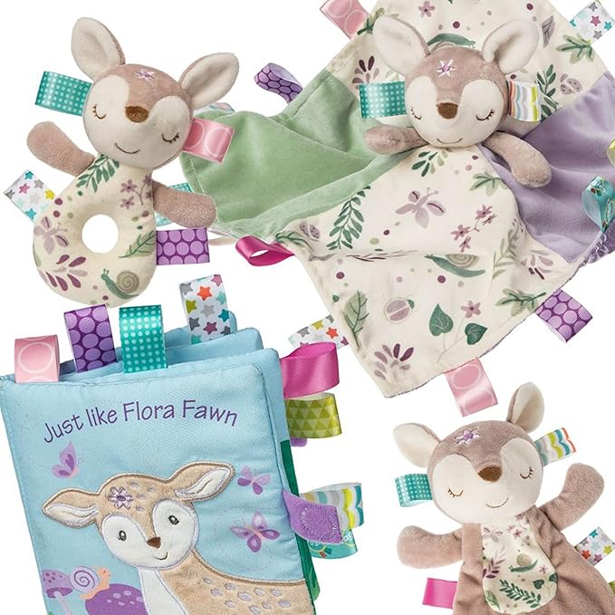 Taggies Soft Cloth Book with Crinkle Paper & Squeaker and Sensory Tags, 6 x 6-Inches, Flora Fawn