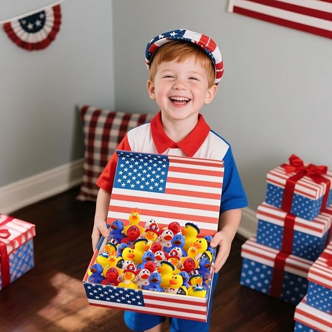 36 Pcs Patriotic Rubber Ducks Independence Day Gifts,4th of July Jeep Ducks,Rubber Duckies Bath Toys,Party Favors,Bags Stuffers,Holiday Supplies,Summer Beach and Pool Showers Toy