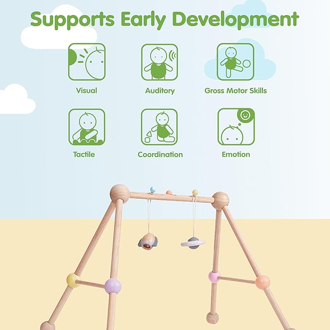 PlanToys® Play Gym Wooden Baby Activity Toy in Pastel Colours | Montessori Sensory Play for Motor Skills, Coordination & Focus | Eco-Friendly Developmental Gym