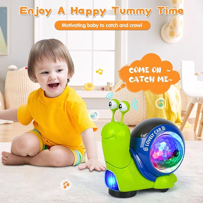 Baby Toddler Crawling Toys 6-12 Months, Musical Snail Baby Toy, Infant Crawling Tummy Time Development Toys Boy Girl Christmas Birthday Gifts