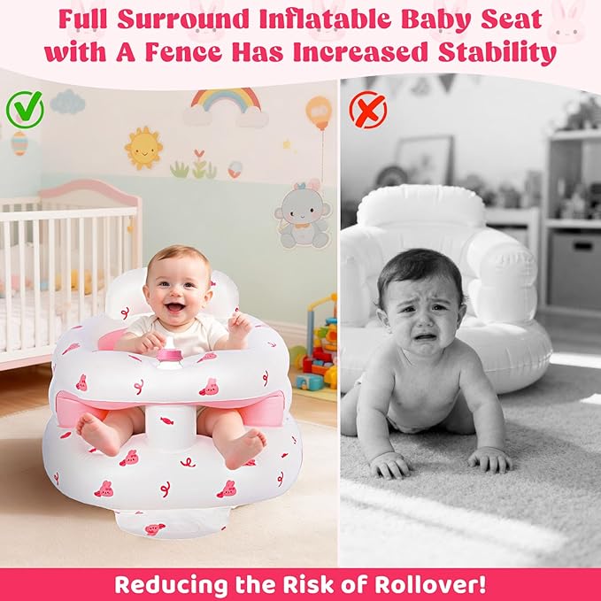 Inflatable Baby Seat for 3-36 Months, Baby Seats for Infants for Sitting Up with Back Support Built in Air Pump, Surround Sit Me Up Floor Seat for Baby Chair for Learning Sit, Feeding (Rabbit)