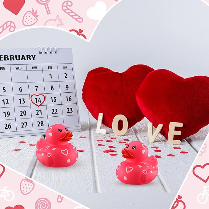 Jerify 10 Pcs 3 Inch Large Valentine's Day Rubber Ducks Bulk Valentine Large Pink Sweetheart Duckies Rubber Ducks for Bathtub Toys Party Favors Decorations Classroom Prizes Exchange Gifts