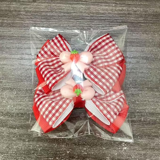 Strawberry Snap Clips Baby Girls Fruit Hair Bow Clips Strawberry Hair Ring Tie BBW24 (Set-Q)