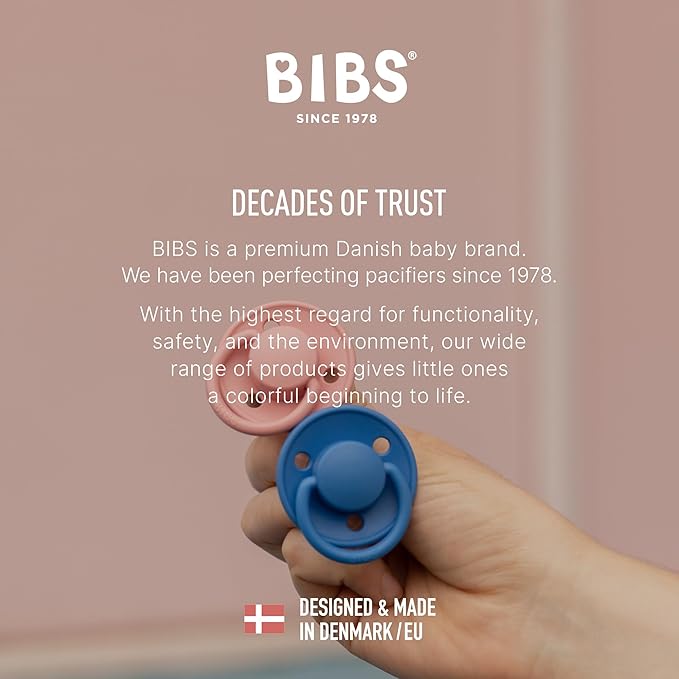 BIBS De Lux Baby Pacifier 2-Pack | Made in Denmark | BPA Free Dummy Soother, Round Nipple. Natural Rubber Latex, Size 1 (0-6 Months), Island Sea/Sage