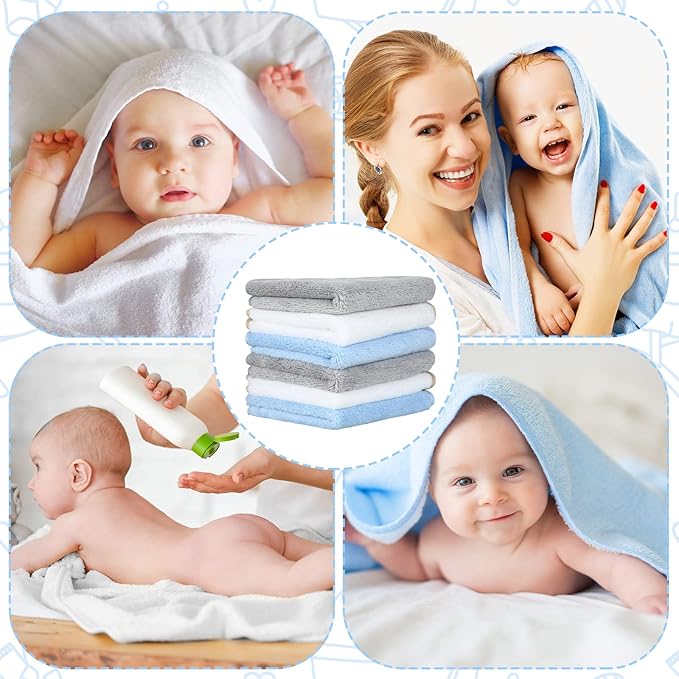 Moukeren 15 Pcs Muslin Hooded Baby Bath Towel and Washcloths Set Includes 3 Pack Newborn Hooded Towels and 12 Pack Washcloths Absorbent Coral Fleece for Baby Toddler Boy Girl Infant Essentials Gift