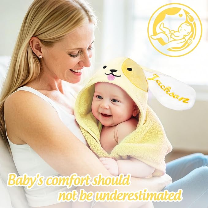 Custom Hooded Baby Towels with Name, Personalized Bunny Easter Gifts for Toddlers, Custom Baby Bath Towels for Newborn, Ultra Soft and Absorbent, Ideal for Girl Boy (Dog)