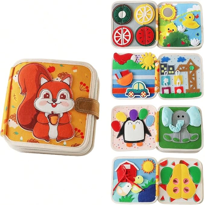 GOODMOM Busy Book for Toddlers Age 1-3 – Interactive Quiet Felt Activity Book with Hide-and-Seek Squirrel, Travel Toys for Kids, Montessori Learning Toys, Fine Motor Skills