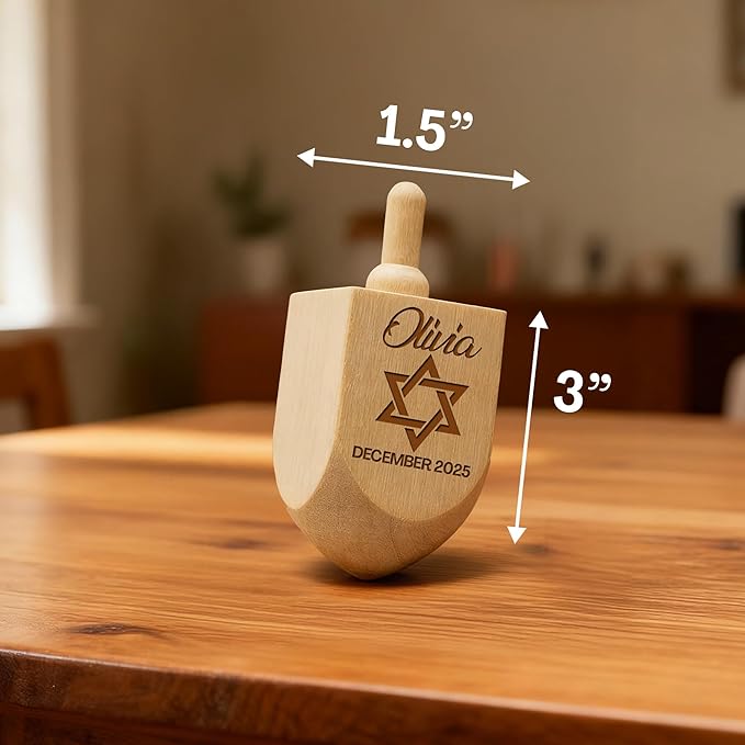 Personalized Wooden Dreidel with Star of David Design–Custom Engraved Hanukkah Dreidel with Name – Unique for Kids, Friends, and Family – Fun Hanukkah Game and Decorative Keepsake Display