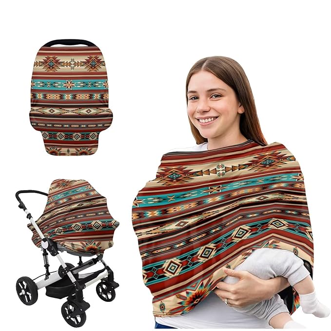Aztec Nursing Cover for Breastfeeding,Soft & Breathable Privacy Poncho Multi-Use Feeding Shawl Comfortable & Portable Navajo Privacy Car Seat Cover Cover for Babies