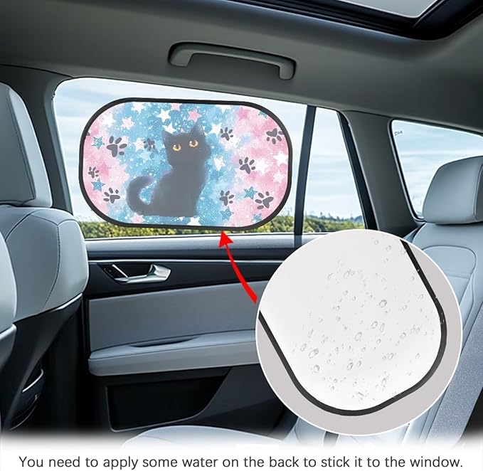 Bulopur 2 Pack Black Cat Back Window Sun Shades for Car Glare Shield Protection Side Window Screens Easy to Install UV Protection Breathable Universal for Cars SUV Truck
