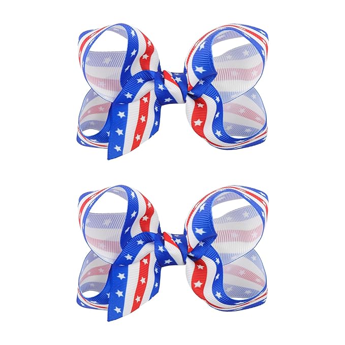 YanJie 4th of July 2pcs Hair Clips 3'' Blue Bow American Flag Hair Bows Baby Girls Clips Patriotic Hairgrips Hair Accessories Independence Day