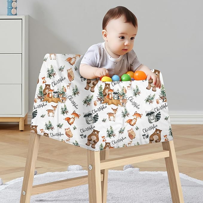 Personalized Baby Car Seat Cover Stroller Canopy: Custom Name Newborn Baby Boy Girl Elastic Woodland Animals Nursing Cover for Moms First Birthday Gift Fox Bear Watercolor(one Size)