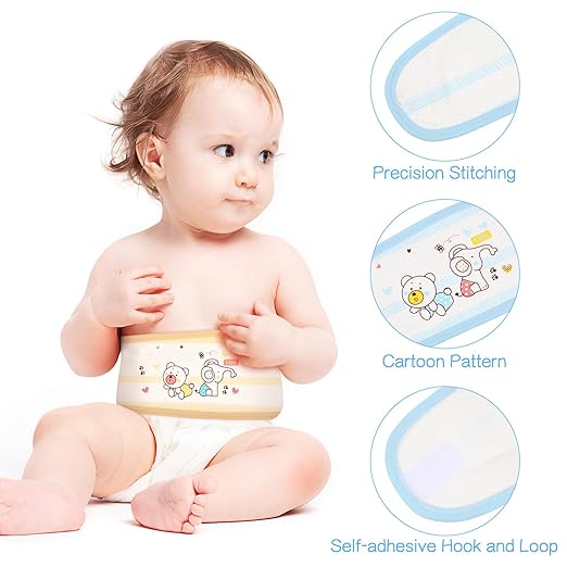 Beavorty Newborn Belly Band 4Pcs Infant Navel Belt Cotton Umbilical Cord Wrap Cartoon Soft Baby Belly Button Band for Colic Relief and Tummy Protection